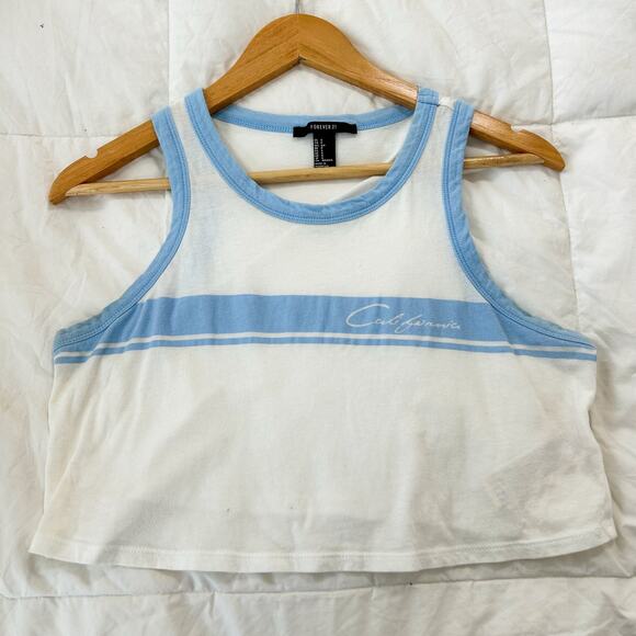 Forever 21 Blue White California Graphic Crop Tank Top Retro Y2K Style EUC S - Picture 2 of 5